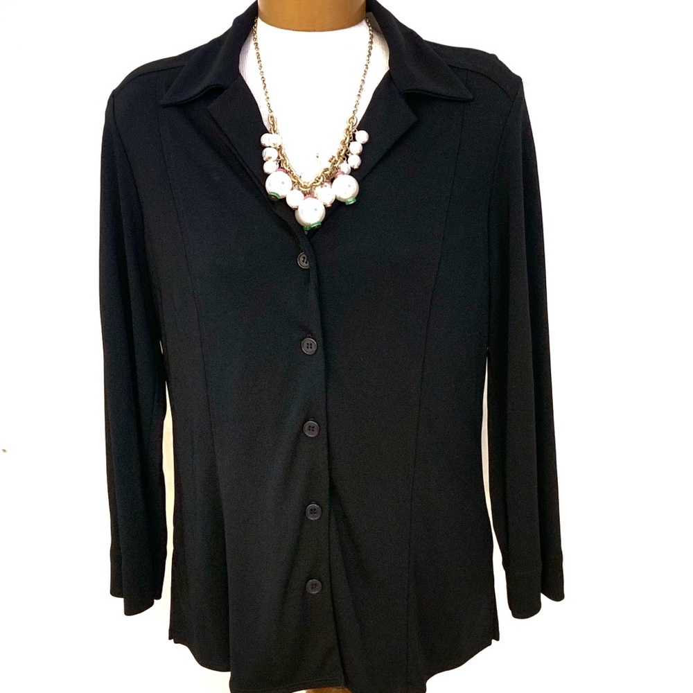 NEW Coldwater Creek Sleek Black Button Front Cardigan Sweater